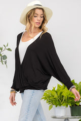 Celeste Full Size Contrast Round Neck Top with Two Layer Detail - Trendsi