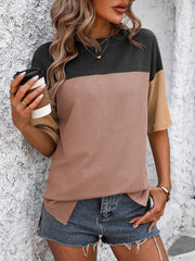 Color Block Round Neck Half Sleeve T-Shirt - Trendsi