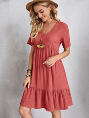 Full Size V-Neck Short Sleeve Dress - Trendsi