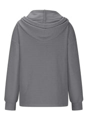 Drawstring Quarter Button Long Sleeve Hoodie - Trendsi