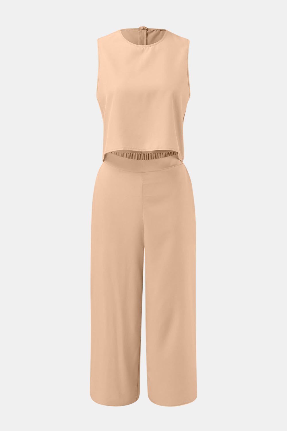 Round Neck Top and Wide Leg Pants Set Trendsi