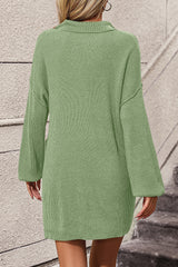 Collared Neck Long Sleeve Sweater Dress with Pockets