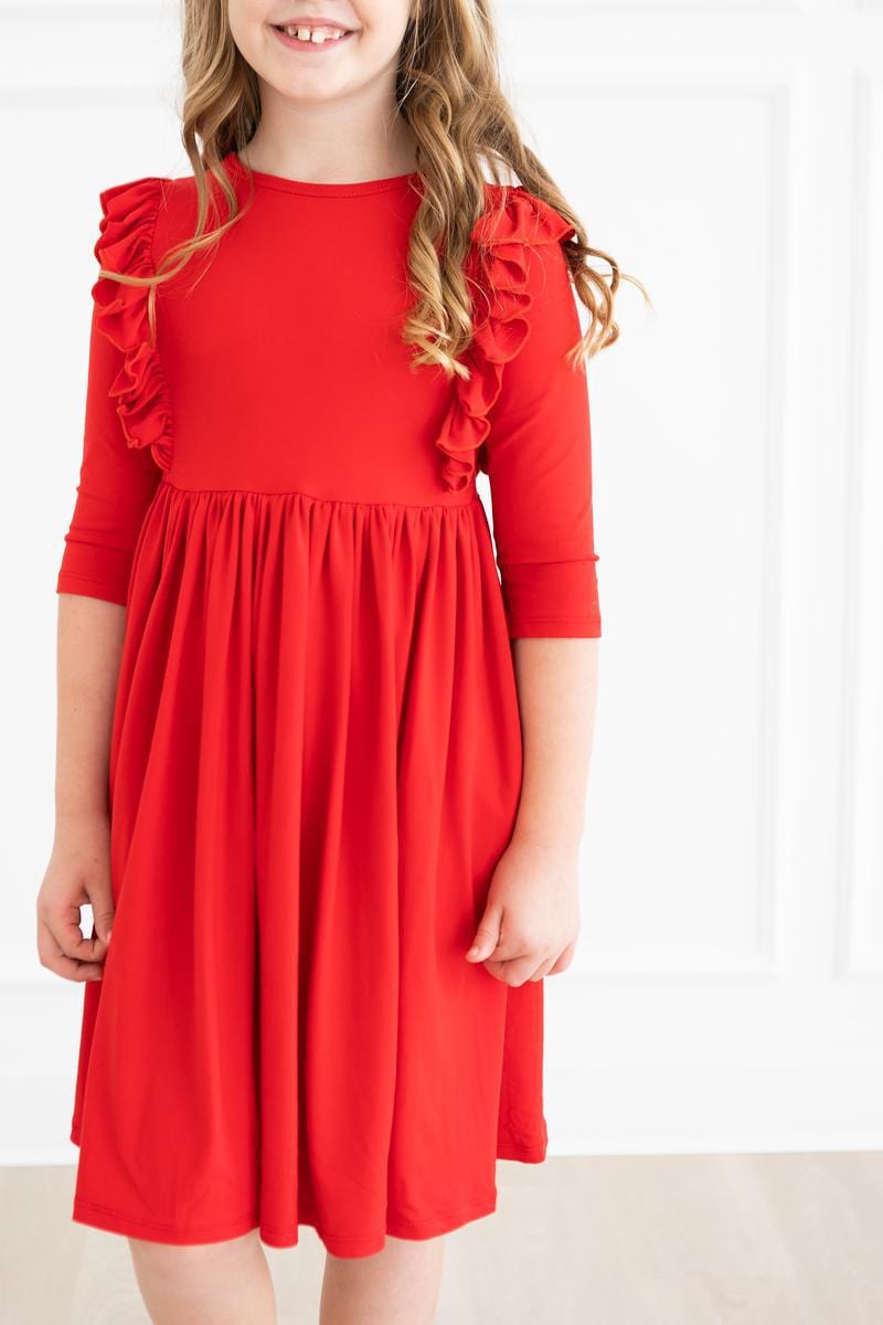 Red 3/4 Ruffle Twirl Dress - Mila & Rose ®