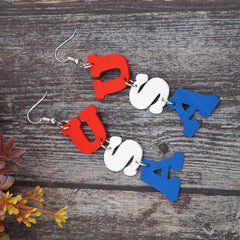 USA Wooden Letter Dangle Earrings - Flyclothing LLC