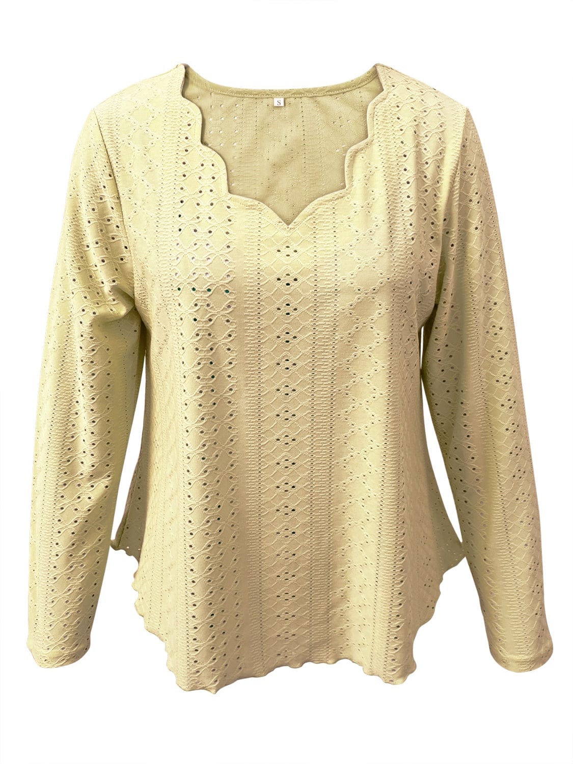 Eyelet Long Sleeve Blouse - Trendsi