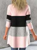 Color Block Open Front Long Sleeve Cardigan - Trendsi