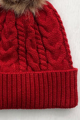 Cable-Knit Cuffed Hat with Pom-pom