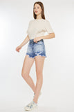 Kancan High Rise Frayed Hem Denim Shorts Trendsi