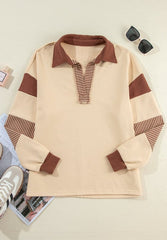 Color Block Johnny Collar Long Sleeve Sweatshirt - Trendsi