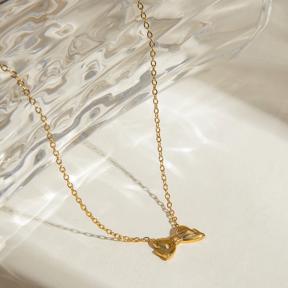 18K Gold-Plated Stainless Steel Bow Necklace - Trendsi