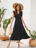 Tiered Ruffled V-Neck Cap Sleeve Dress - Flyclothing LLC