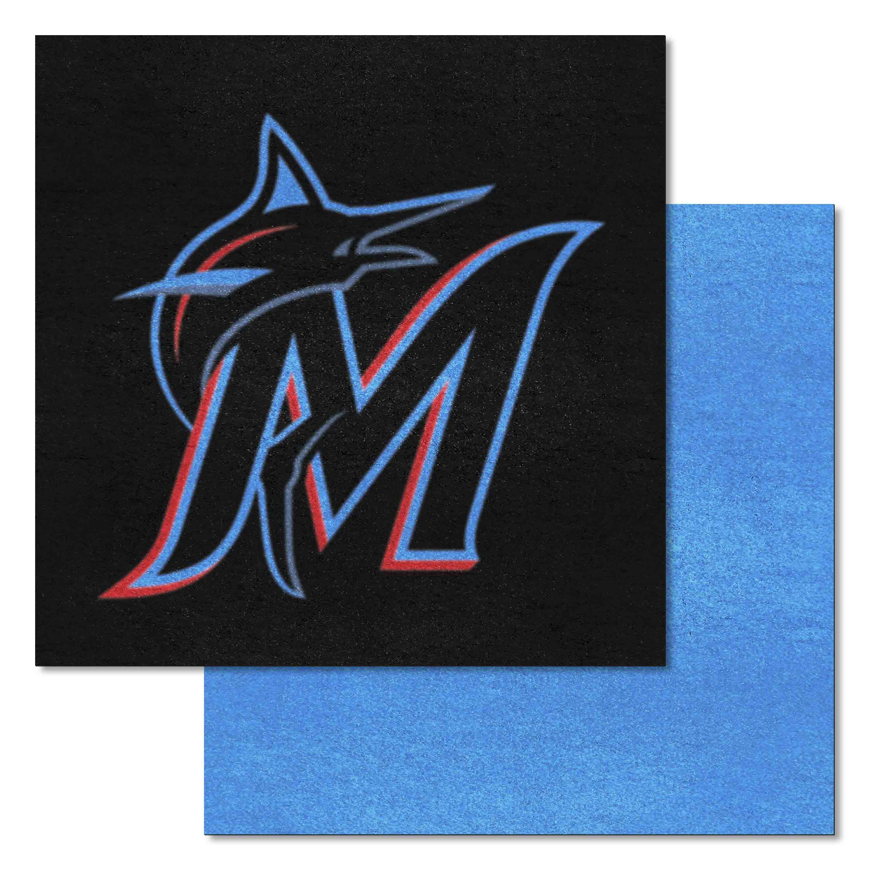 Miami Marlins Team Carpet Tiles - 45 Sq Ft. with Logo on Black