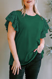 Plus Size Eyelet Round Neck Short Sleeve Blouse - Flyclothing LLC