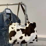 Cow Print Furry Tote Bag - Trendsi