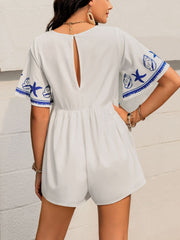 Printed V-Neck Half Sleeve Romper