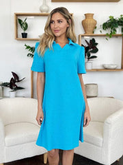 Double Take Full Size Texture Collared Neck Short Sleeve Dress - Trendsi