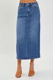 RISEN High Rise Back Slit Denim Skirt - Flyclothing LLC