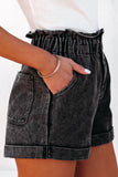 Paperbag Waist Denim Shorts with Pockets Trendsi