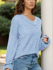 Dropped Shoulder Long Sleeve Knit Top - Trendsi