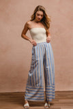 BiBi Striped Wide Leg Pants with Pockets - Trendsi