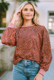 Leopard Round Neck Long Sleeve Sweatshirt - Flyclothing LLC