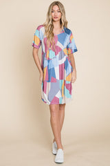 BOMBOM Ruched Color Block Short Sleeve Dress - Trendsi