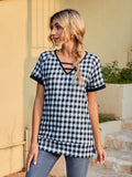 Houndstooth V-Neck Short Sleeve T-Shirt - Flyclothing LLC