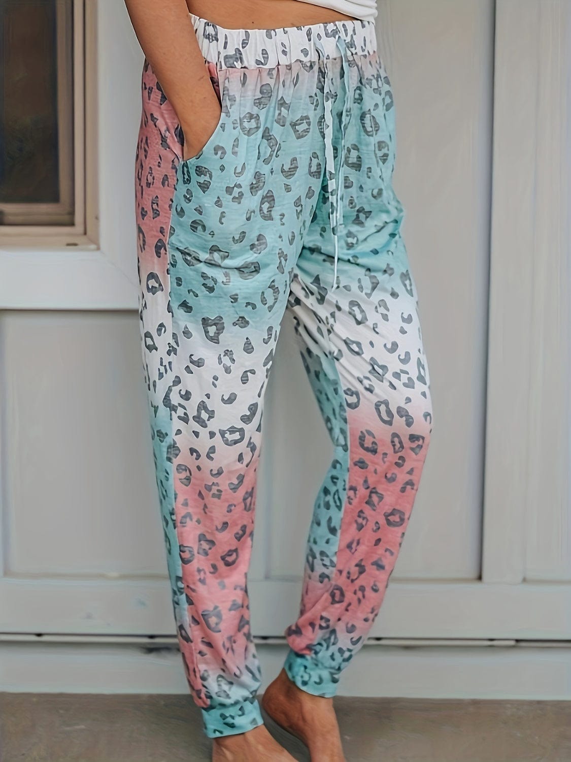 Drawstring Leopard Pants with Pockets - Trendsi