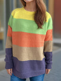 Color Block Round Neck Long Sleeve Sweater