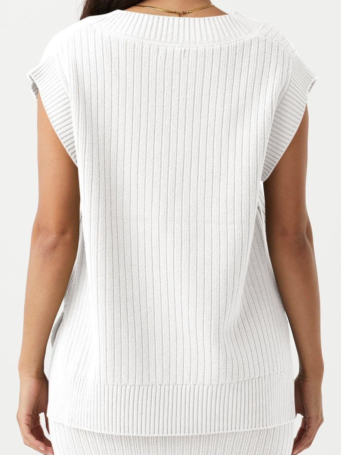 Mandy Ribbed V-Neck Sweater Vest - Trendsi