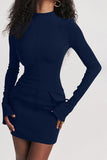 Mock Neck Long Sleeve Mini Dress - Trendsi