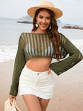 Openwork Boat Neck Long Sleeve Cover-Up - Flyclothing LLC