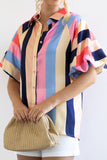 Color Block Button Up Balloon Sleeve Shirt - Flyclothing LLC