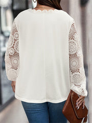 Plus Size Lace Detail V-Neck Long Sleeve T-Shirt - Trendsi