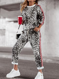 Leopard Round Neck Long Sleeve Top and Pants Set - Trendsi