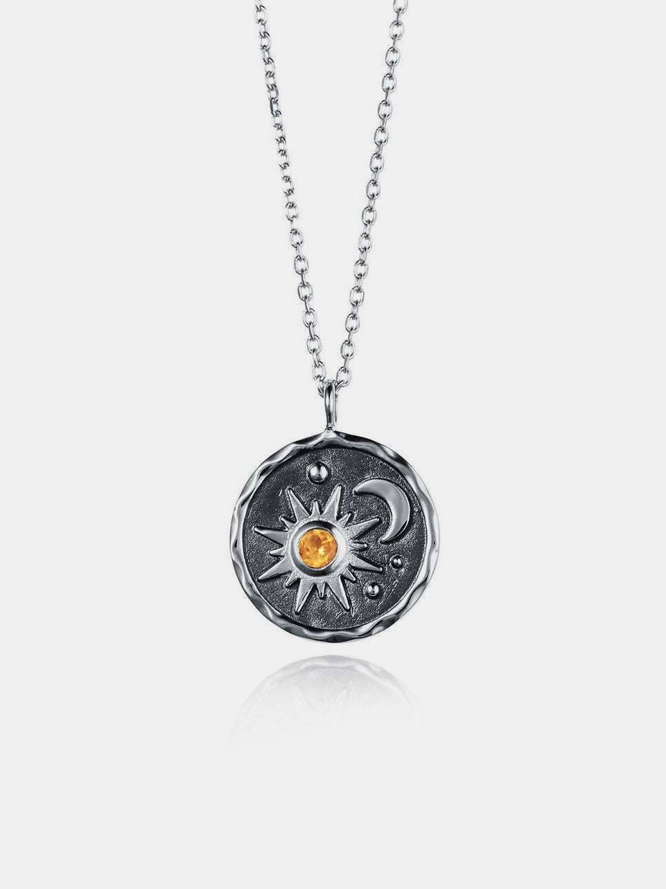 Alloy Inlaid Zircon Sun & Moon Necklace - Trendsi