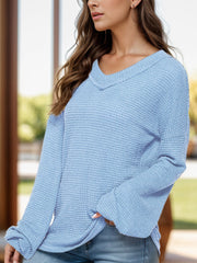 Dropped Shoulder Long Sleeve Knit Top - Trendsi