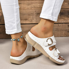 PU Leather Open Toe Buckle Sandals - Trendsi