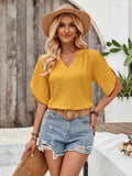 Notched Slit Half Sleeve Blouse - Flyclothing LLC