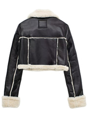 Collared Neck Long Sleeve Plush Cropped Jacket