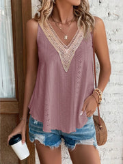 Eyelet V-Neck Wide Strap Tank - Flyclothing LLC