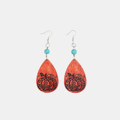 Pendientes de calabaza de madera color turquesa con forma de lágrima