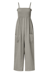 Smocked Spaghetti Strap Wide Leg Jumpsuit - Flyclothing LLC