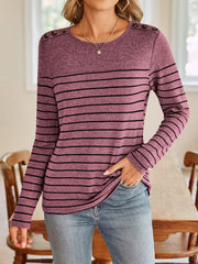 Lovelet Striped Round Neck Long Sleeve T-Shirt - Trendsi