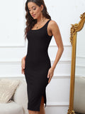 Slit Wide Strap Sleeveless Wrap Dress Trendsi