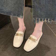 PU Leather Square Toe Flat Loafers - Trendsi