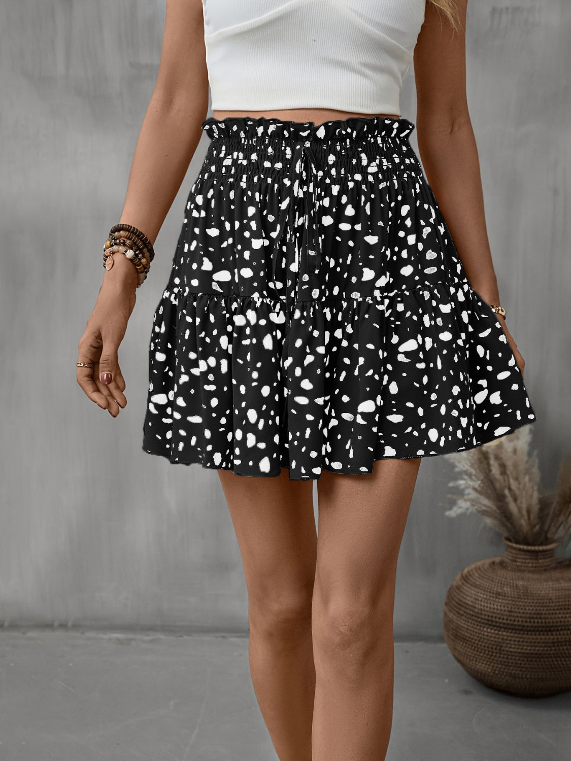 Frill Tied Printed Mini Skirt - Flyclothing LLC