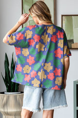 HOPELY Full Size Floral Round Neck Side Slit T-Shirt