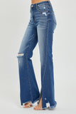 RISEN Full Size High Rise Front Slit Frayed Hem Flare Jeans - Trendsi