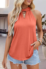 Tied Cutout Grecian Neck Tank - Flyclothing LLC